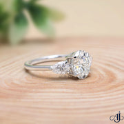 Oval & Pear Three Stone Diamond Ring Moissanite Diamond